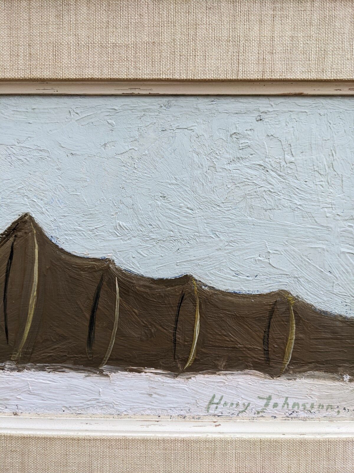 Mid-Century Modern "By the Shore" Swedish Seascape Oil Painting, Framed