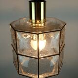 1960s 70s glashuette limburg PENDANT LAMP clear glass shade and brass