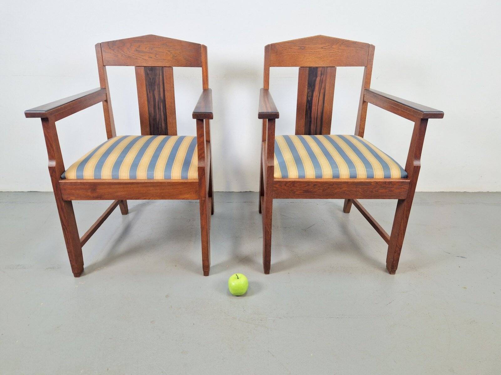 Art Deco Haagse School Armchairs in Oak and Ebony, 1920s, Set of 2
