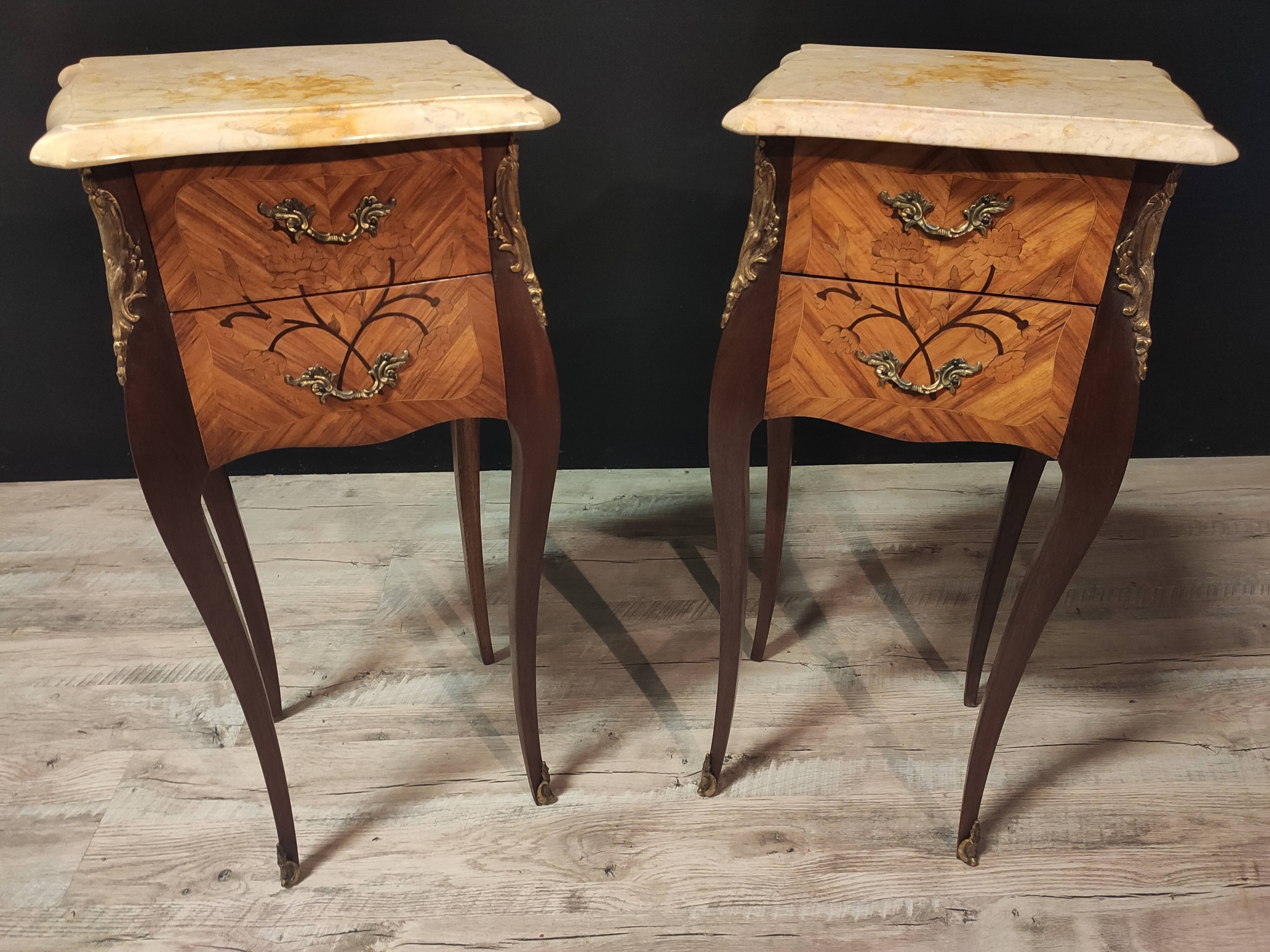 Pair of narrowed bedside tables in the style of Louis XV
