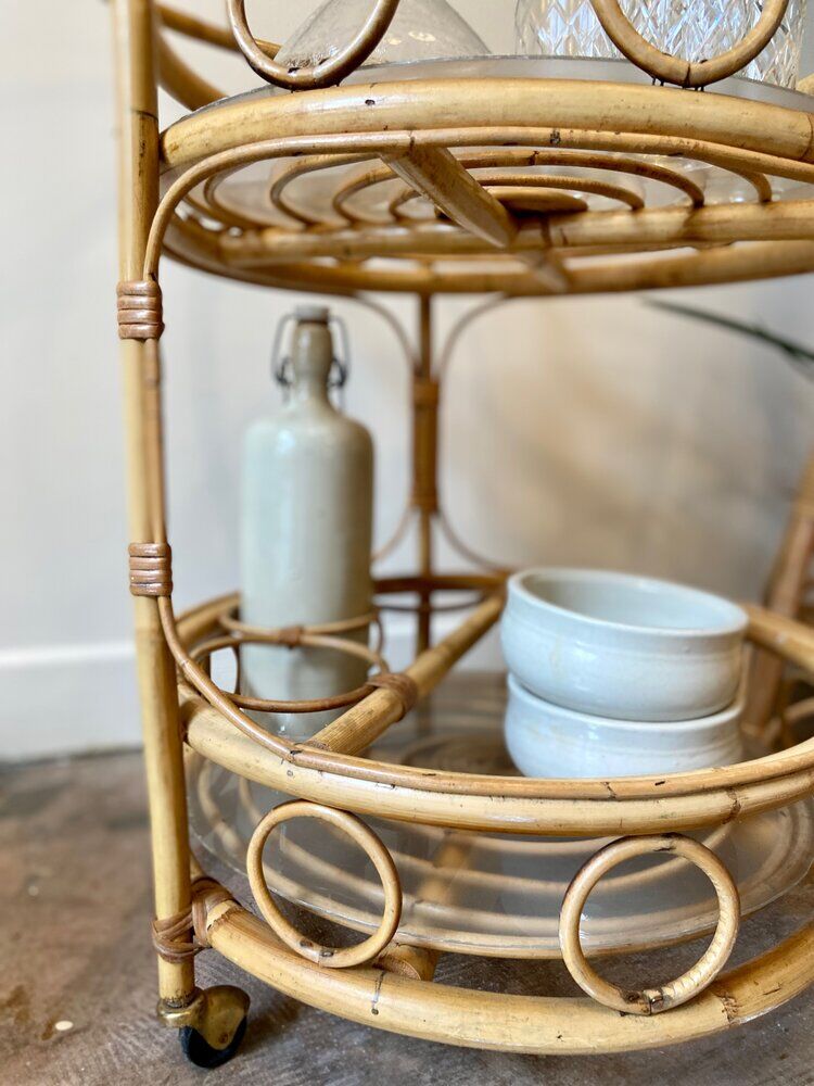 Dessert, rattan bar on wheels