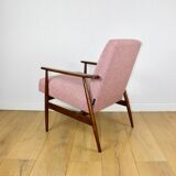 Fauteuil « Lis », années 1970, bouclé rose, design de Henryk Lis