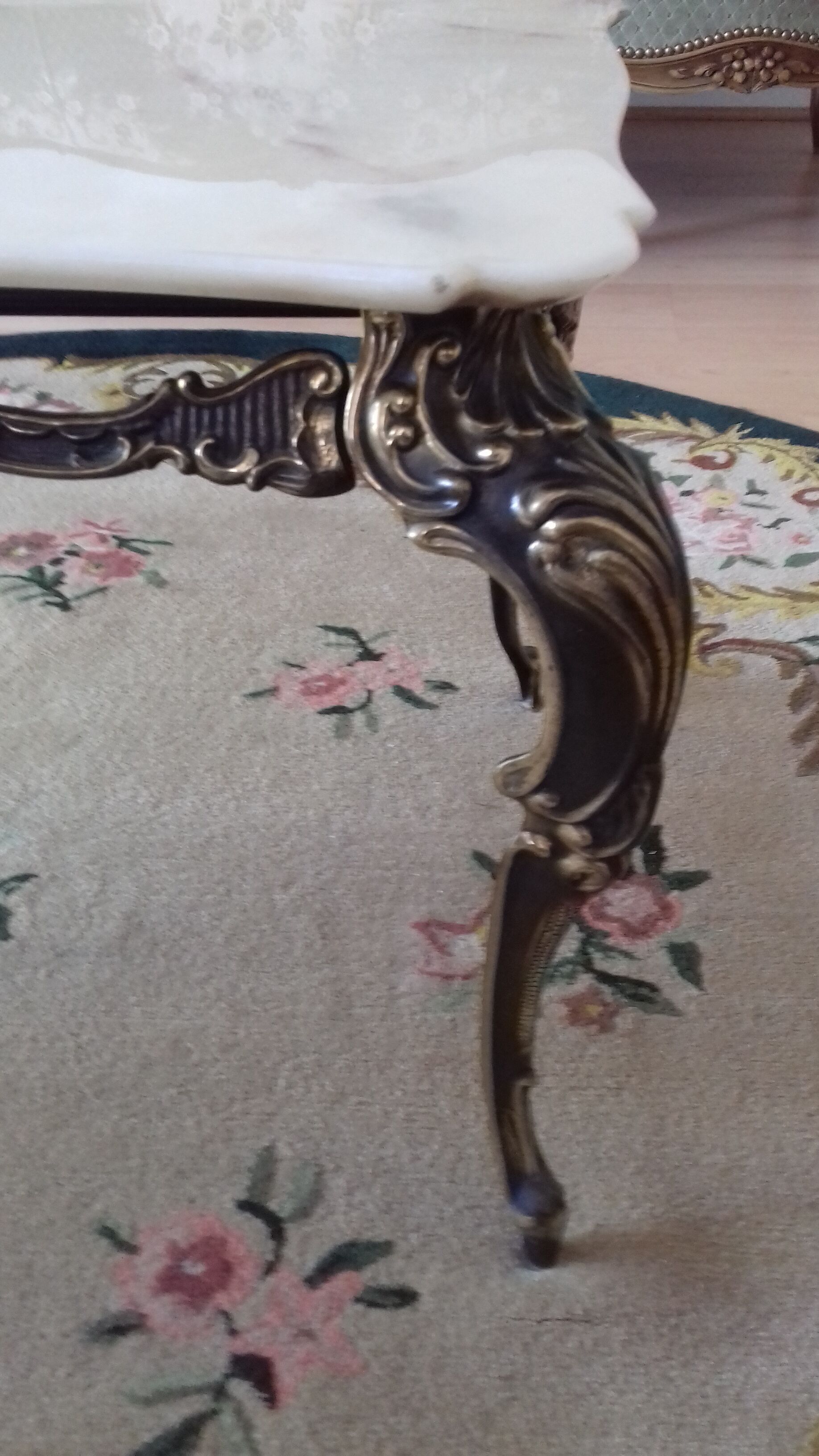 Bronze coffee table and marble tray