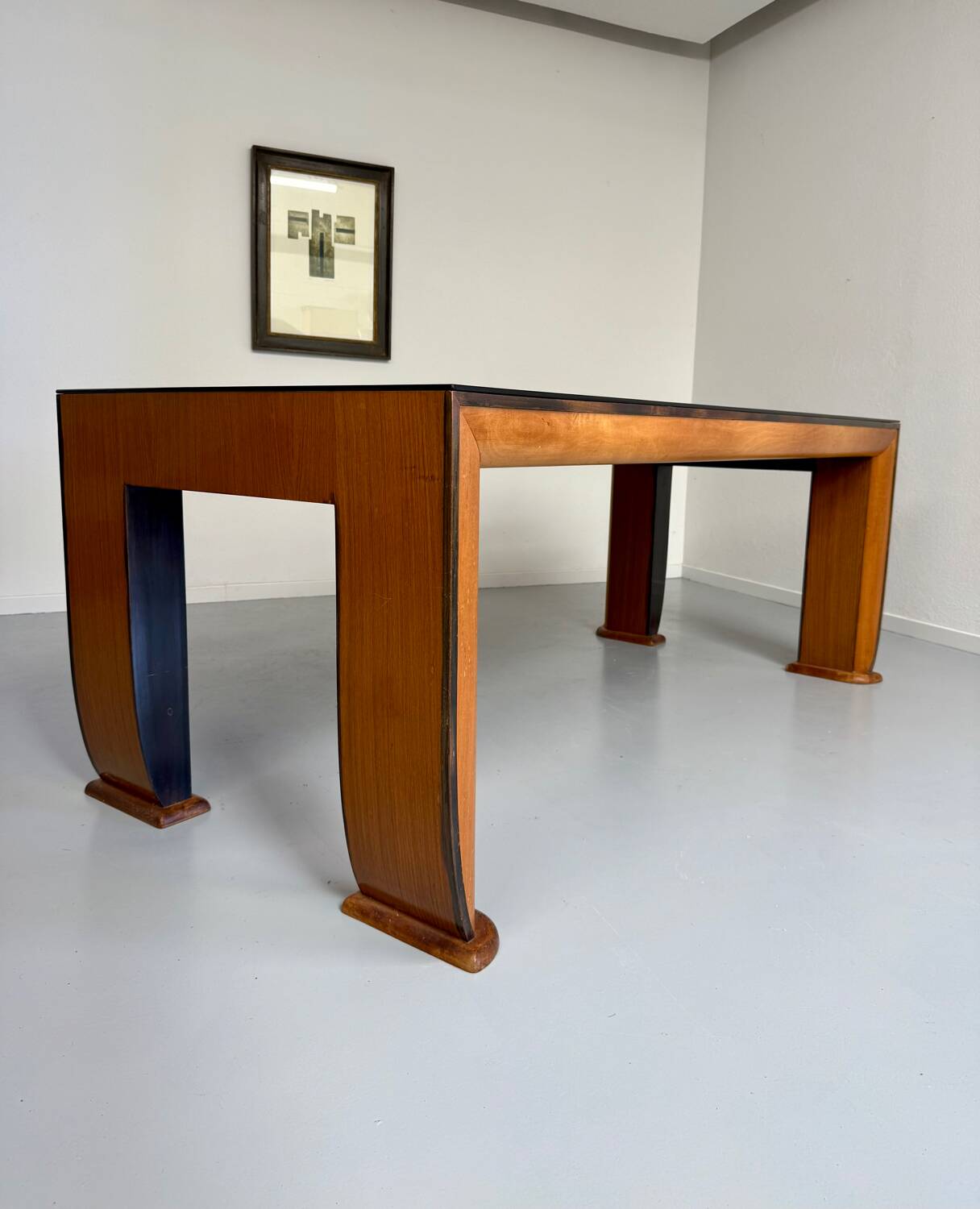 Antique wood and glass table, Art Deco Italian design, Borsani, 1940