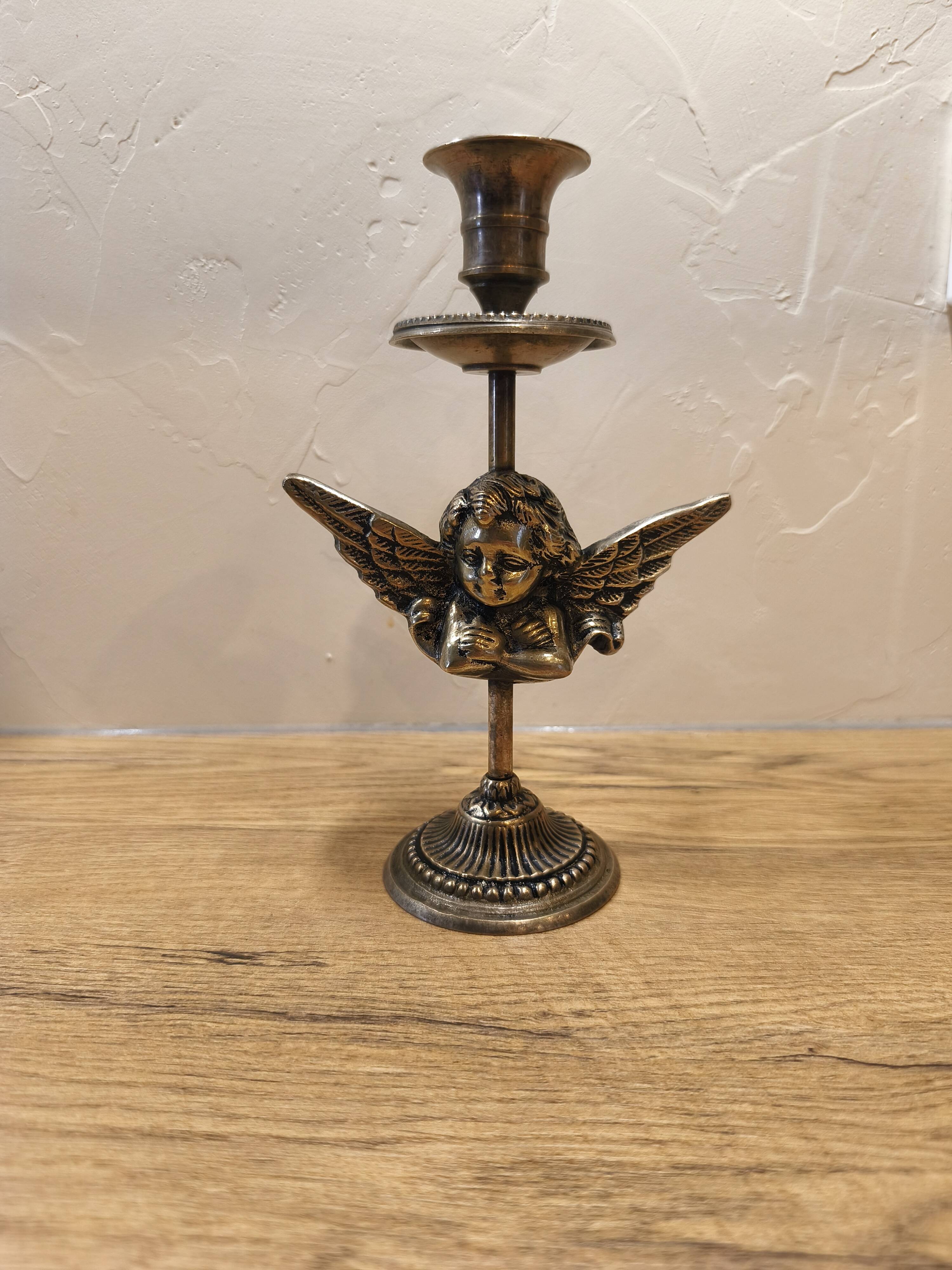 Silver-plated metal angel candle holder