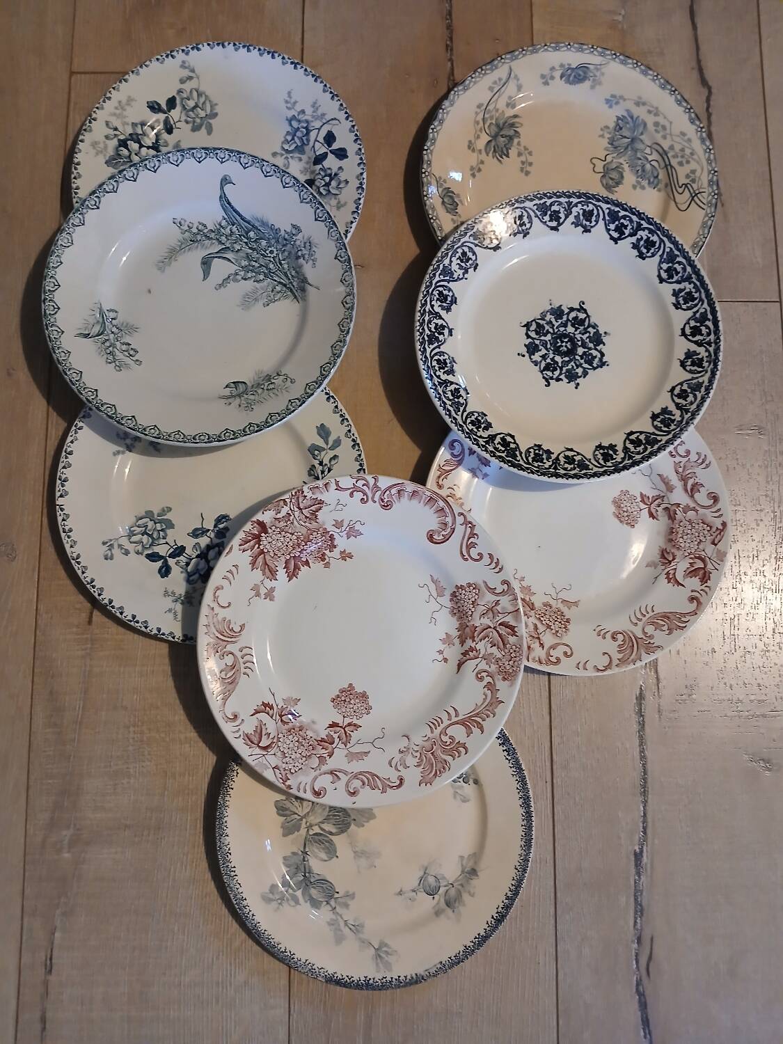 8 antique ironstone dinner plates
