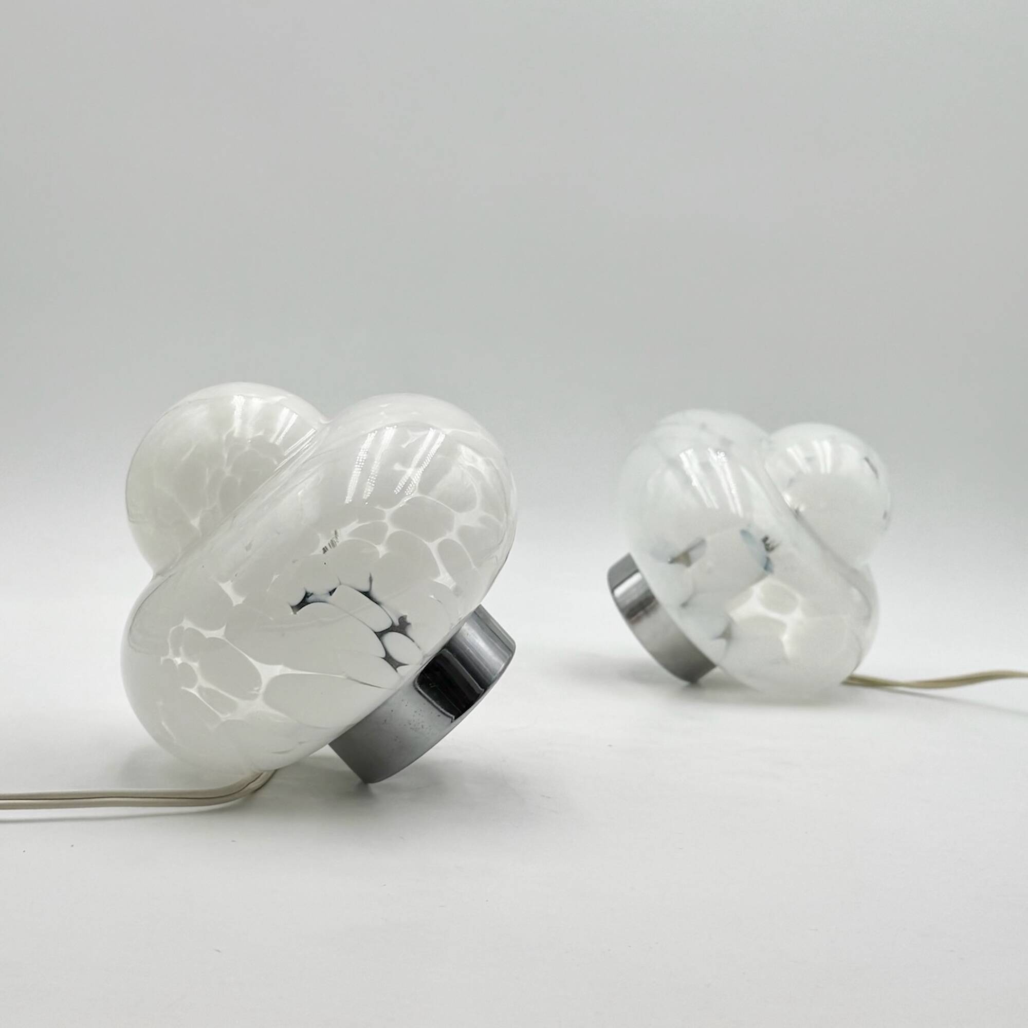 Pair of 1960s UFO Table Lamps with Marbled Glass Lampshade