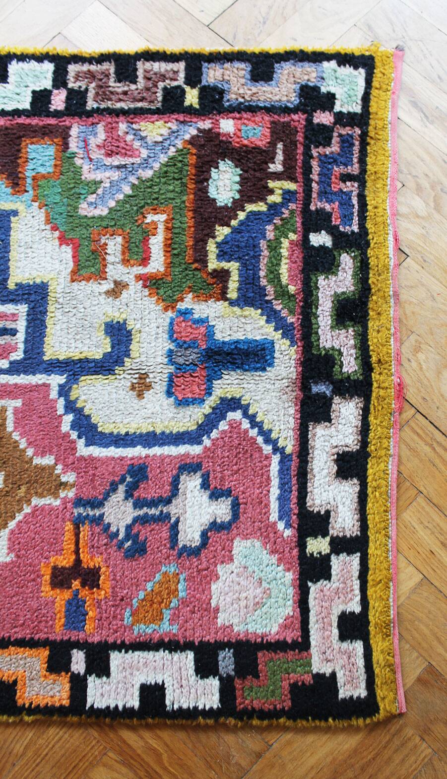 1960s Wool Rug with Vibrant Geometric Abstract Pattern