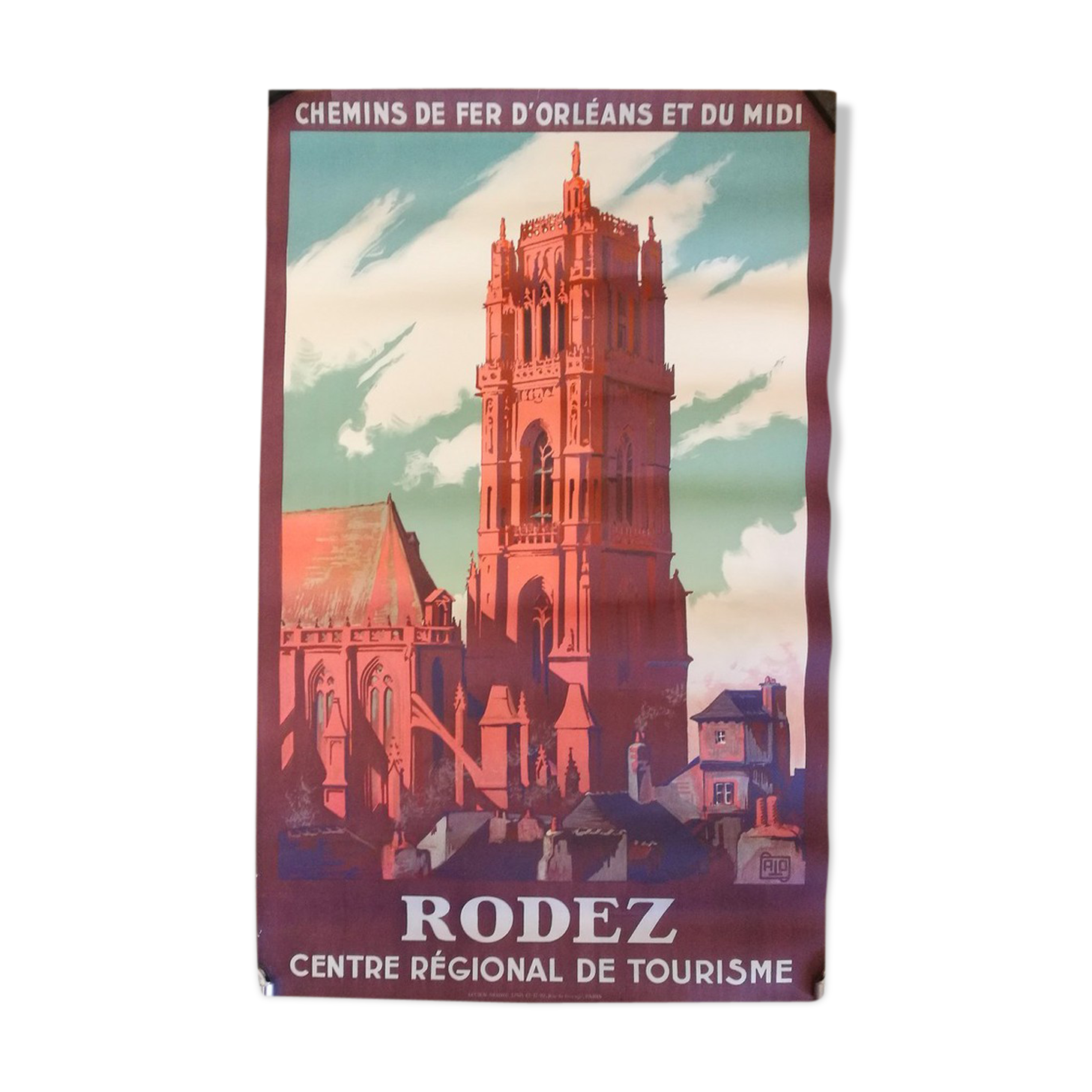 Tourist poster original old Rodez en Aveyron