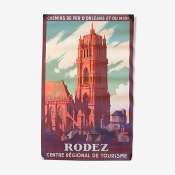 Affiche touristique originale ancienne Rodez en Aveyron