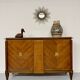 Antique art deco sideboard from the 1930s with veneered wood and bronze insert