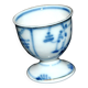 Antique porcelain diabolo egg cup with blue hand-painted onion decoration