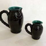 Set of 2 pitchers with braided handles, in Grandjan-Jourdan Vallauris earthenware, 1950