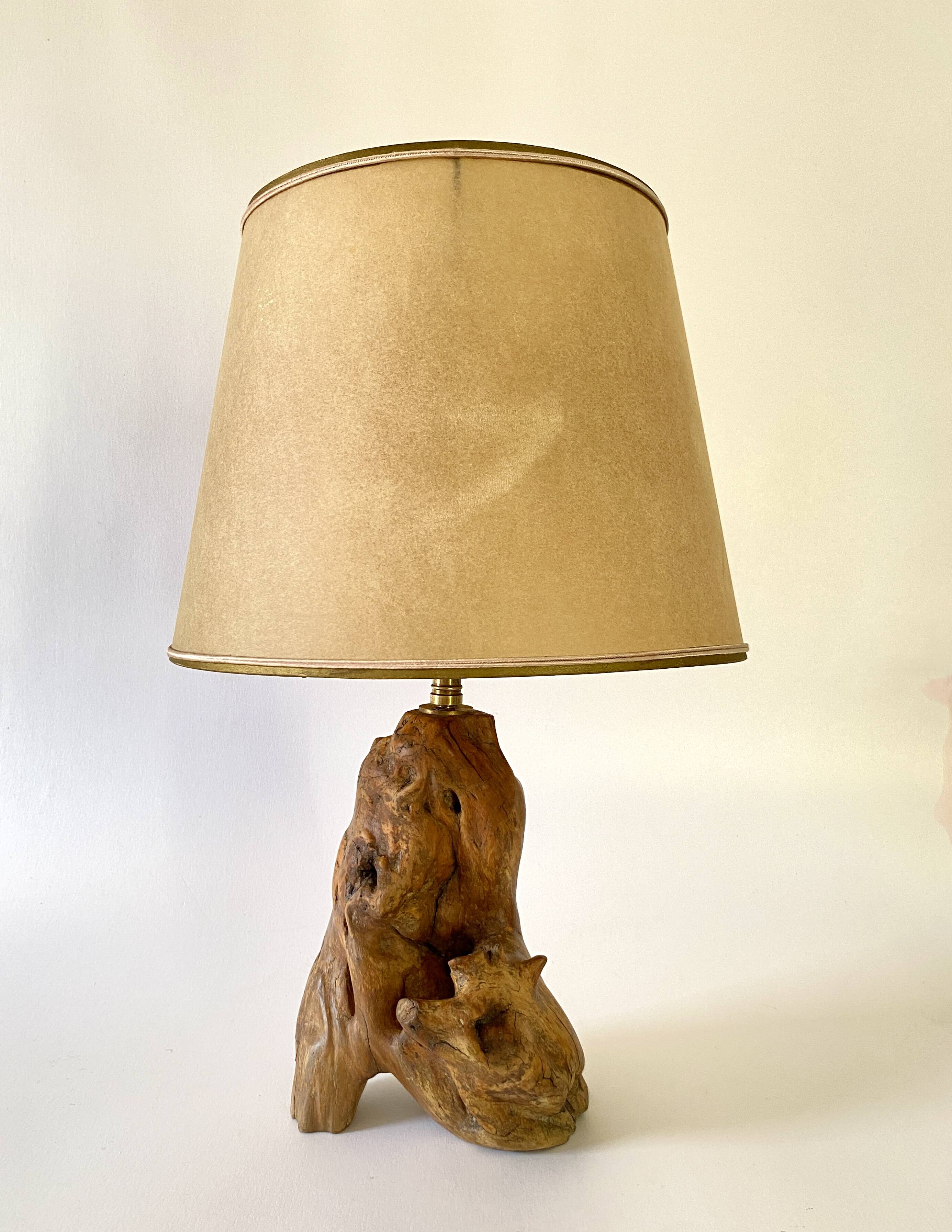 1950s wooden lamp, recent 2M fabric cable, tracing lampshade