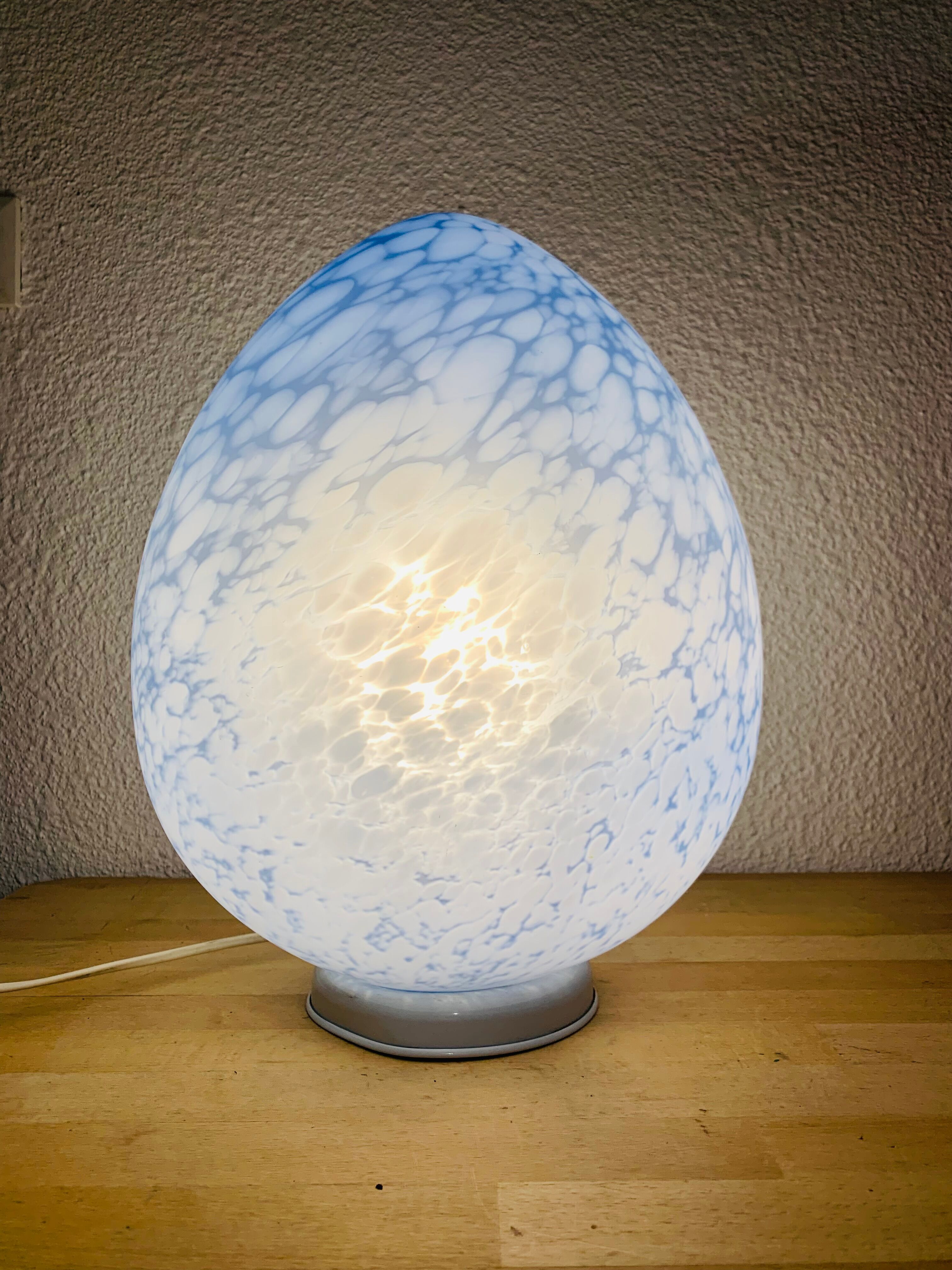 Domec egg lamp, blue speckled glass from Vianne, 70s