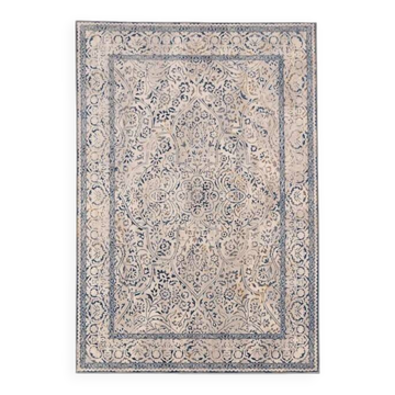 Tapis oriental bleu, gris et beige