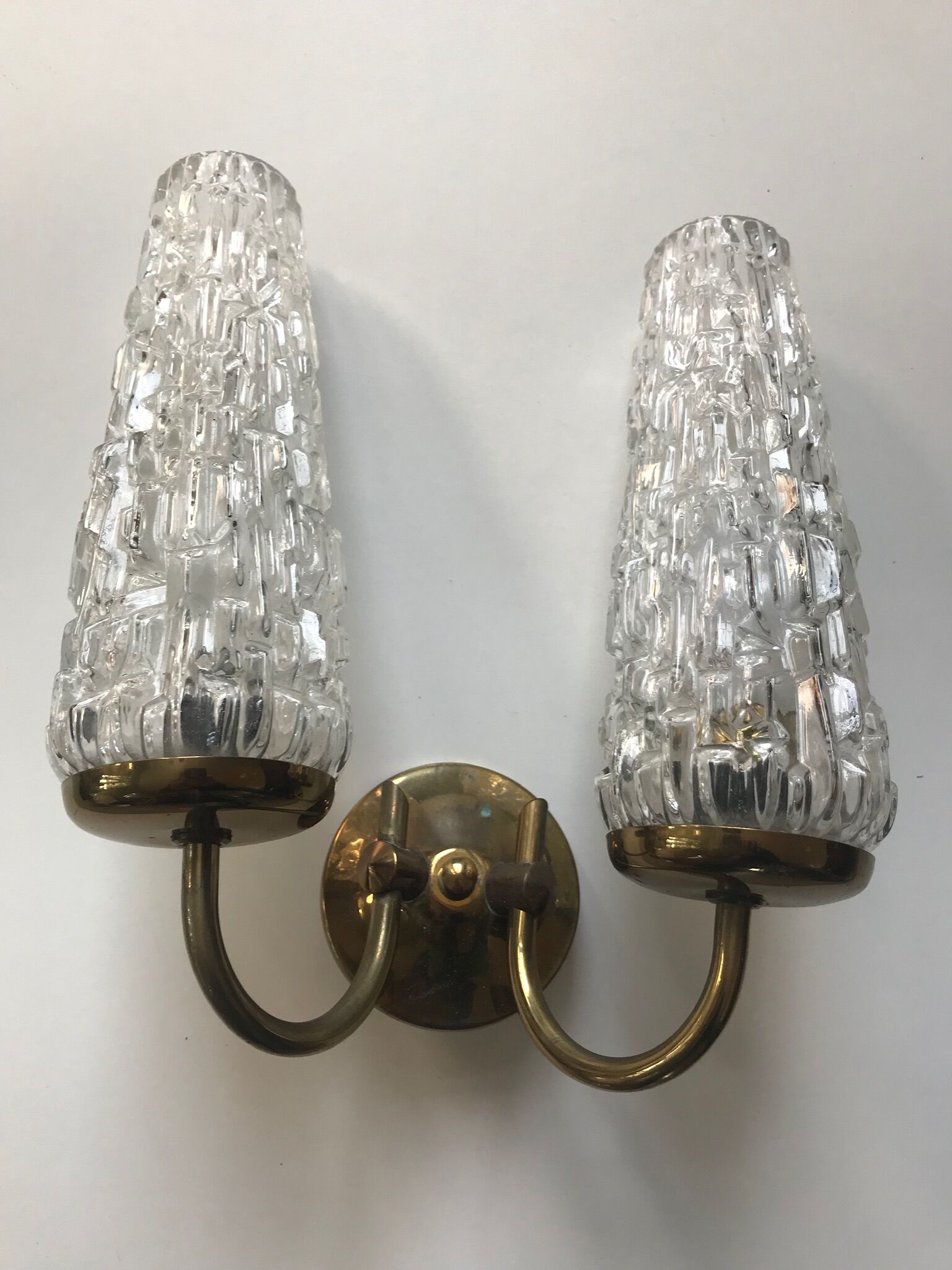 Pair 1960 brass wall light