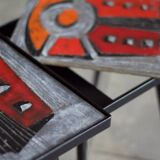 2 nesting varnished ceramic coffee tables - the brothers jean & robert cloutier 1950