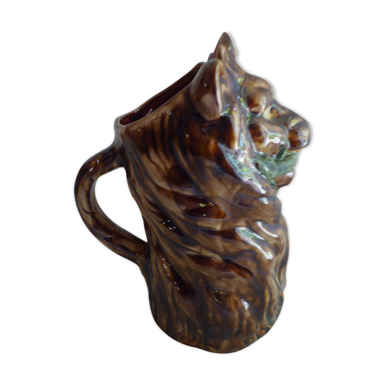 Lion head slip pitcher late 19th century