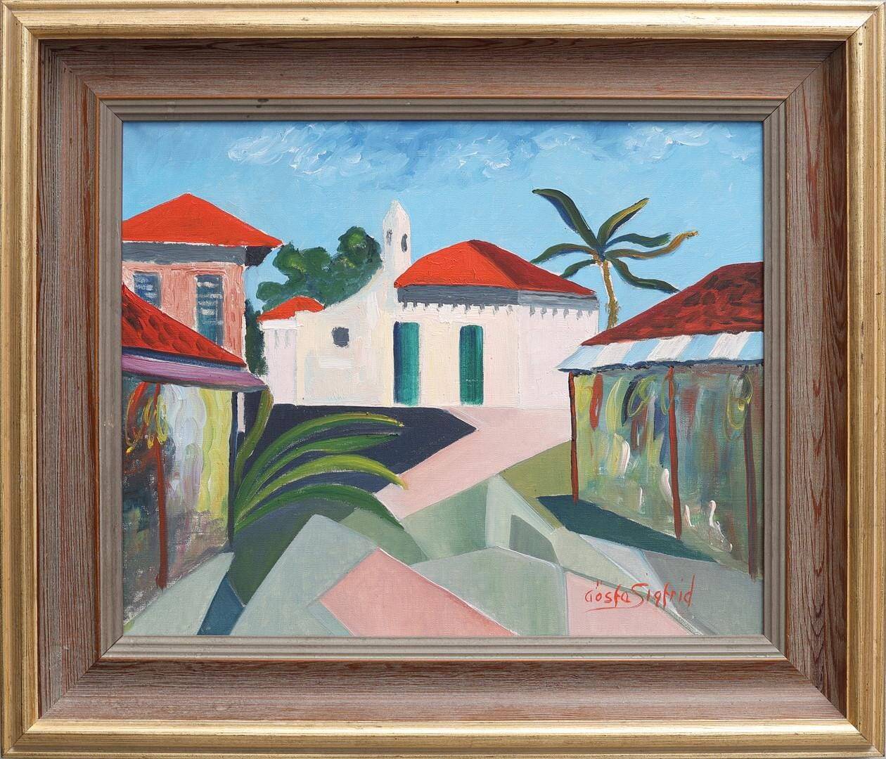 Original Swedish Oil on Canvas – “City View” by Gösta Sigfrid