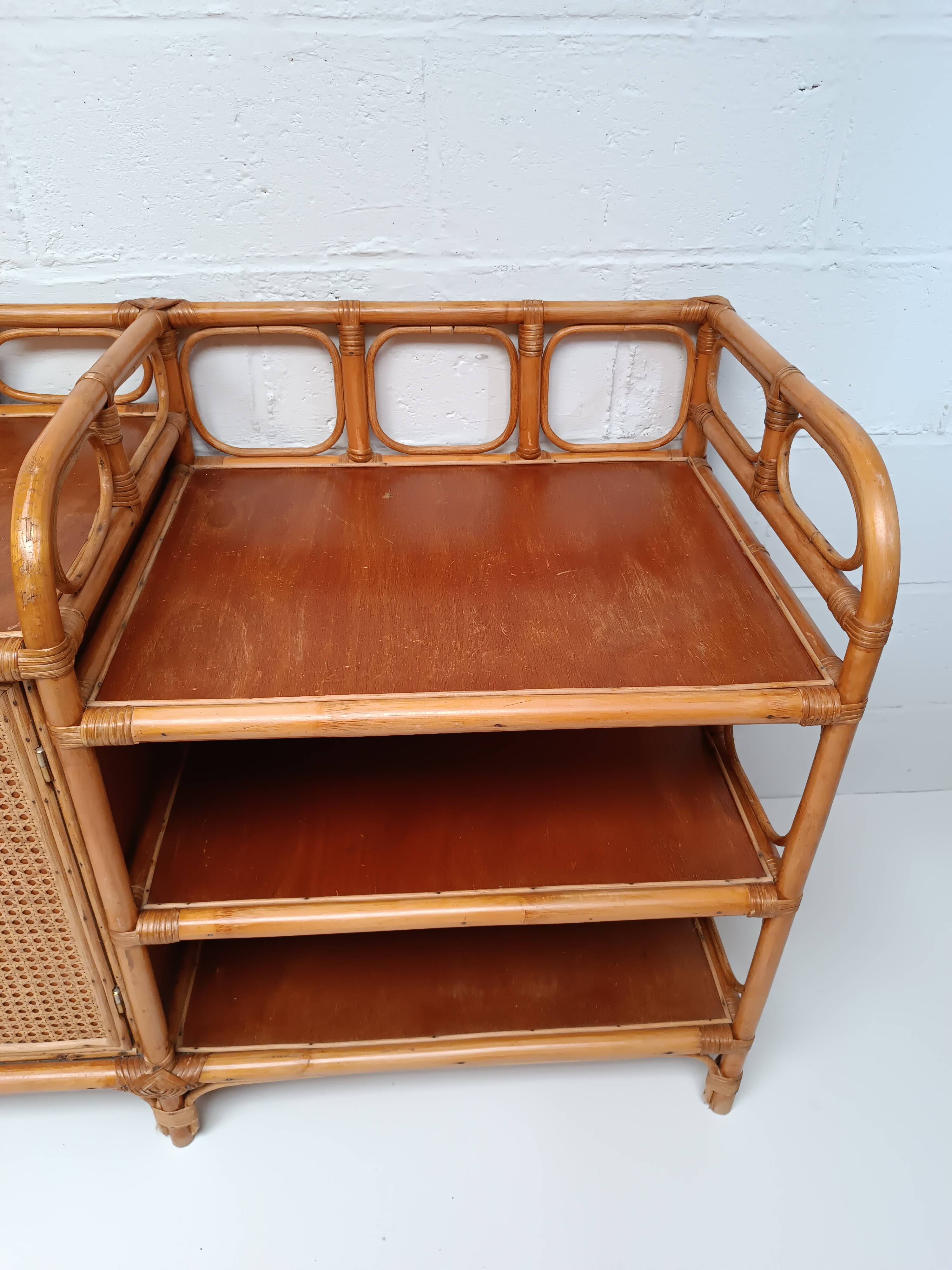 Vintage cane rattan and wood sideboard