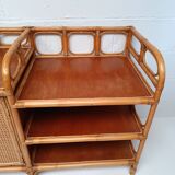 Vintage cane rattan and wood sideboard