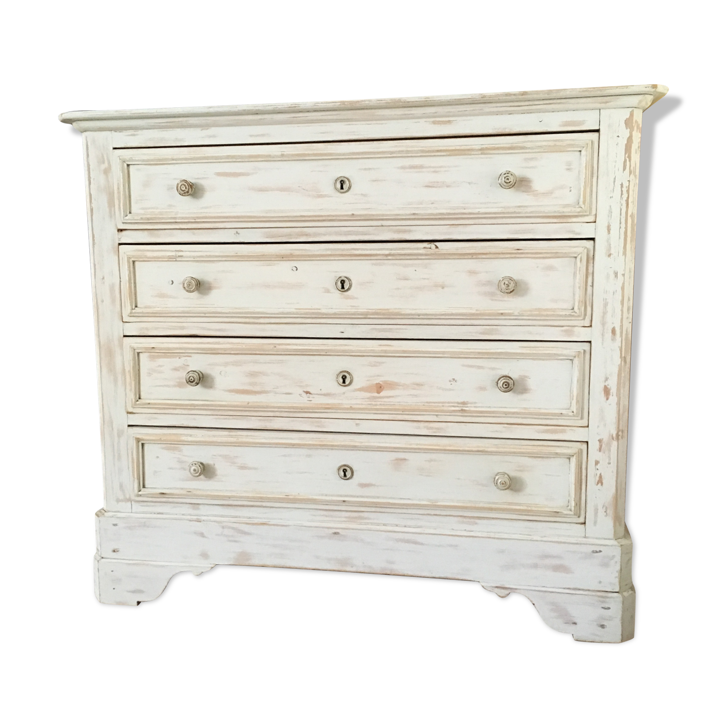 Antique white cerused chest of drawers