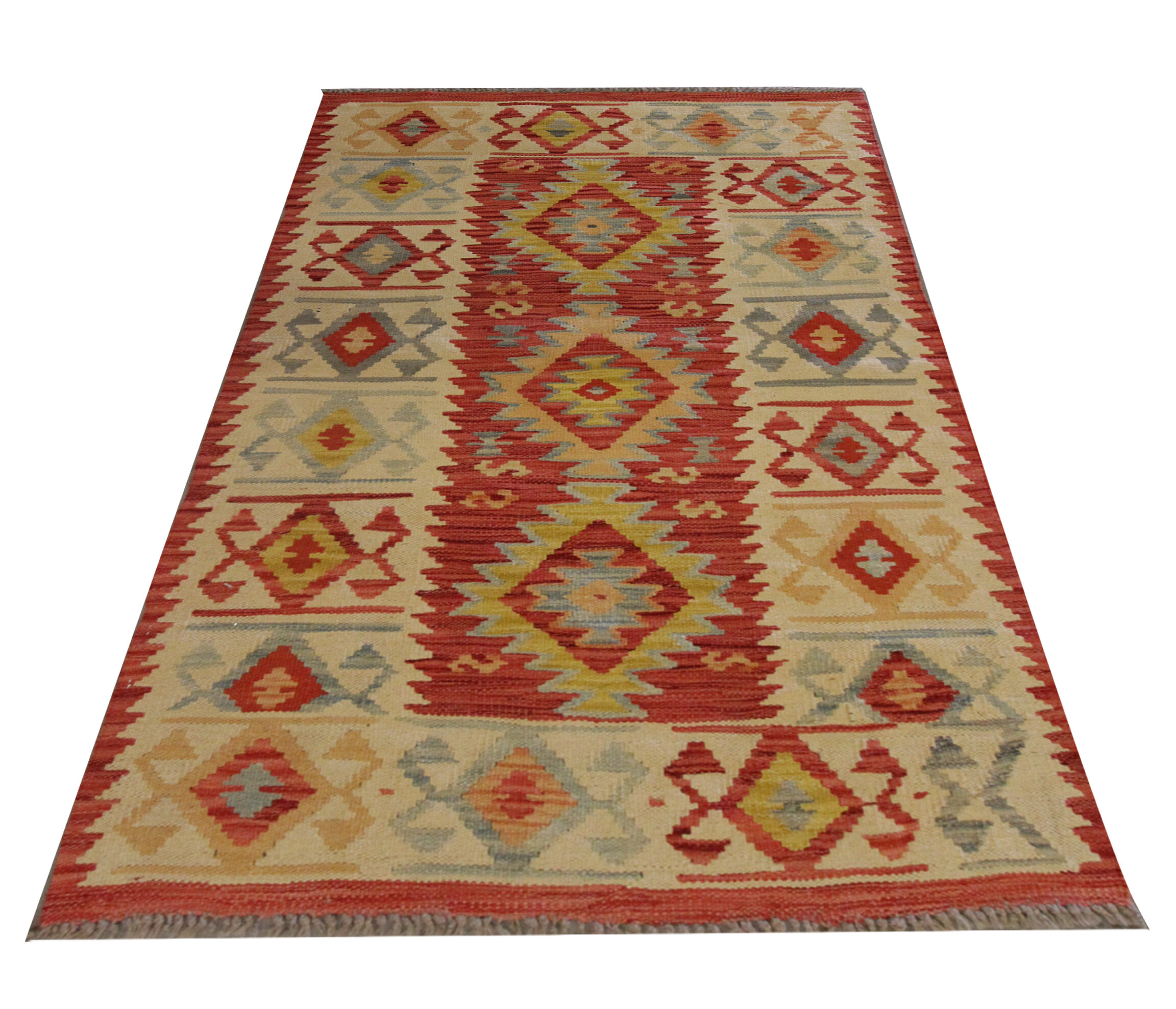 Tapis en laine rouge afghan Kilim tapis traditionnel oriental fait à la main - 78x124