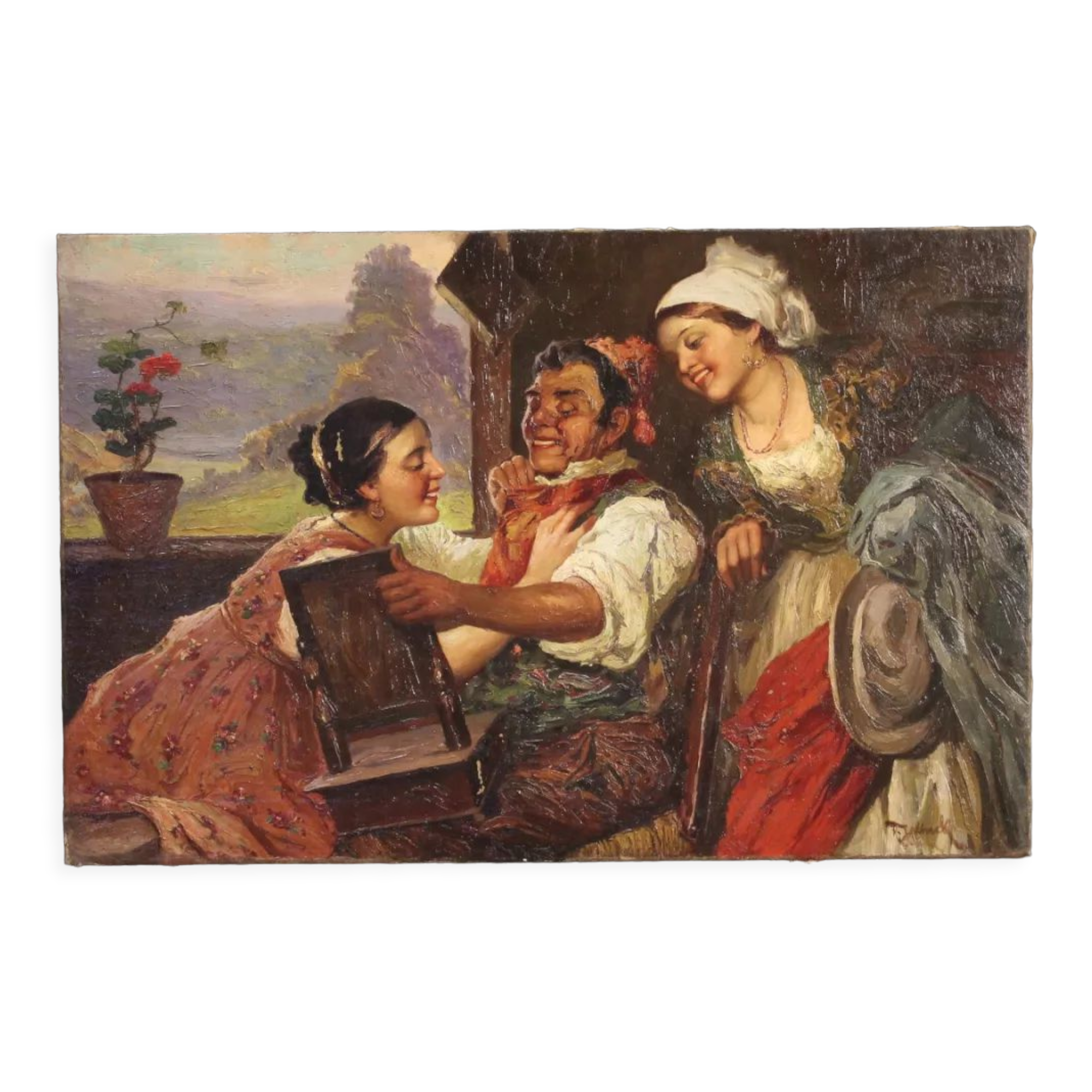 Antique interior scene painting from 19th century