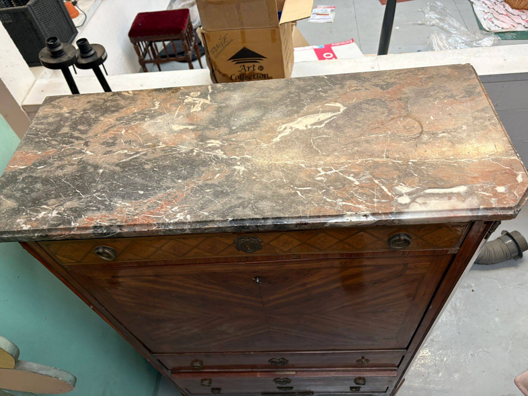 Secrétaire ancien marqueterie + dessus marbre