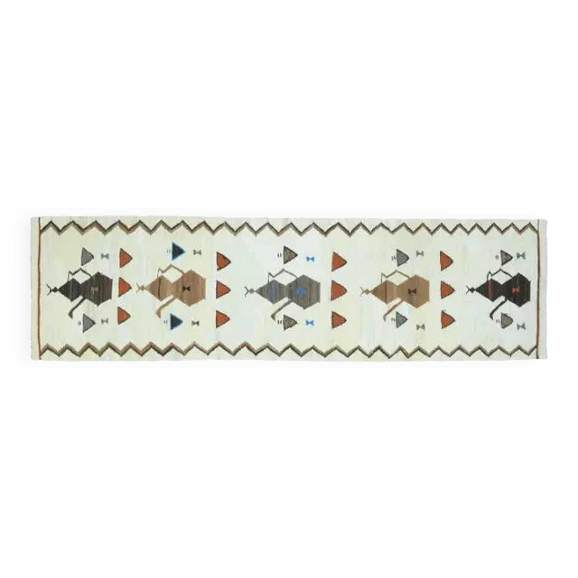1970s Vintage Turkish Oushak Handmade Wool Cotton White Runner Rug 91x328