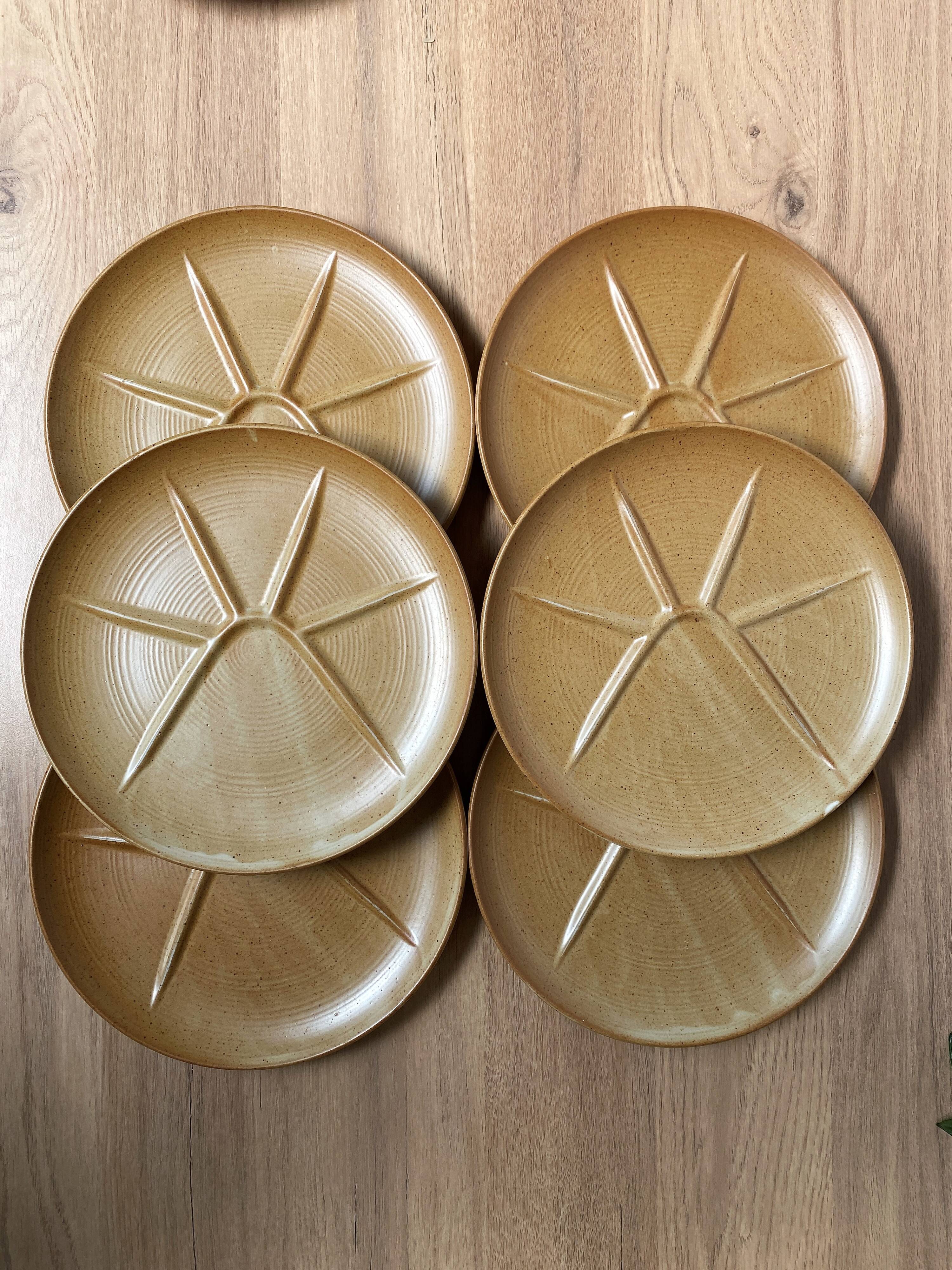 Set of 6 CNP Village stoneware fondue plates