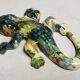 Set of 2 enamelled terracotta lizards, vintage wall decor