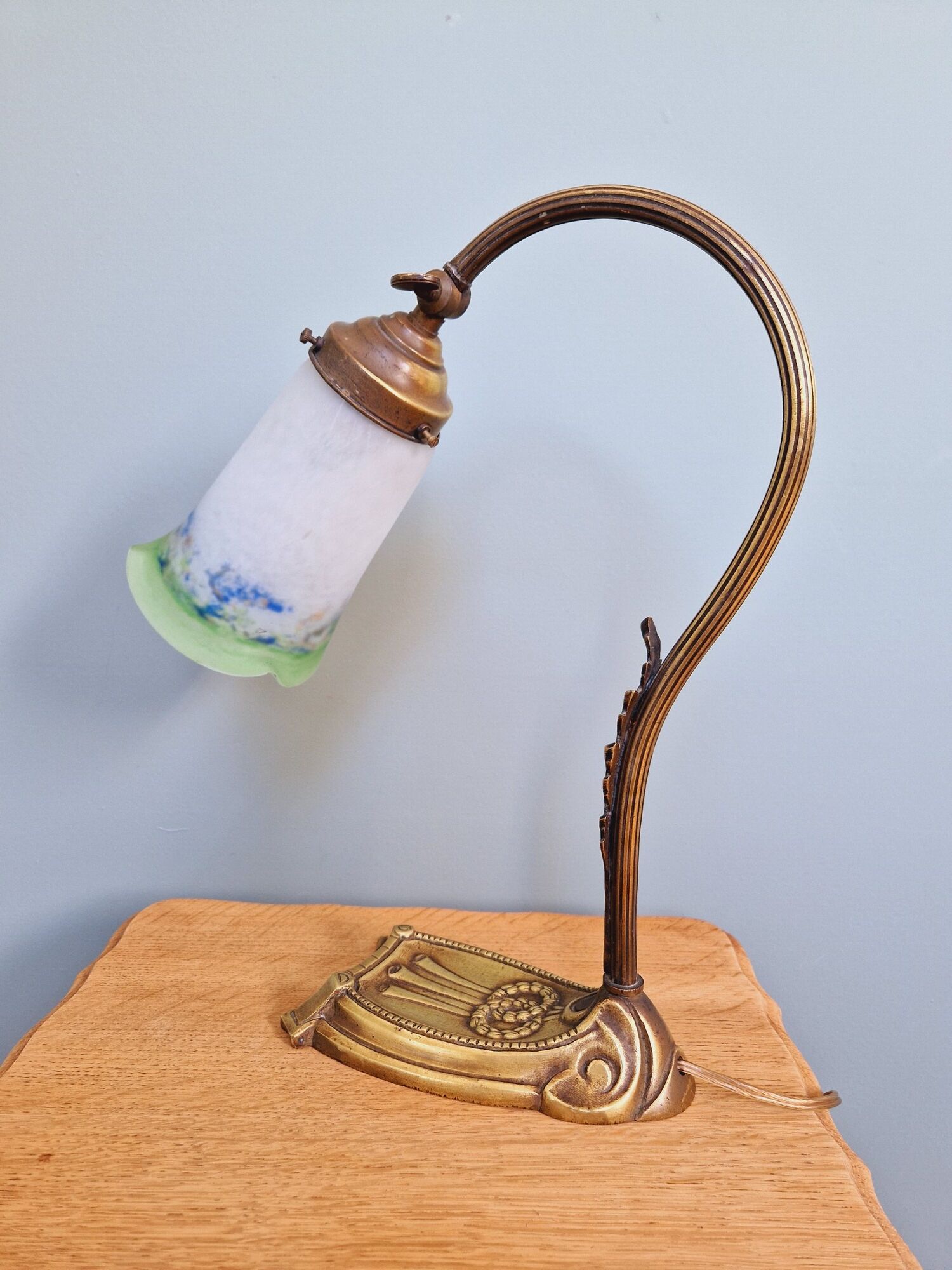 Art Nouveau table lamp in bronze, Noverdy France bobèche