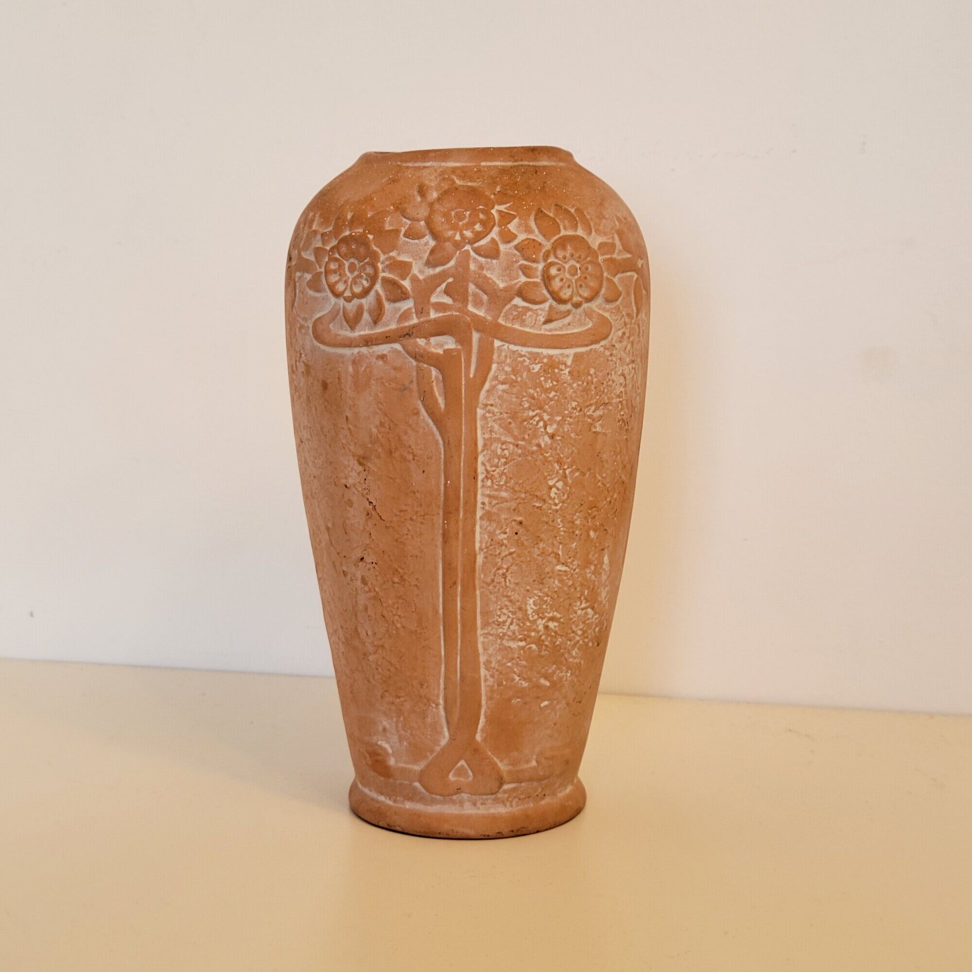 Terracotta vase sunflower decoration 1910, art nouveau
