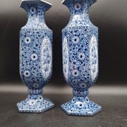 Antique 19th century Delft pair of hexagonal vases - Petrus Regout Maestricht