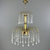 Lustre en laiton doré et pampilles de verre, XXe siècle