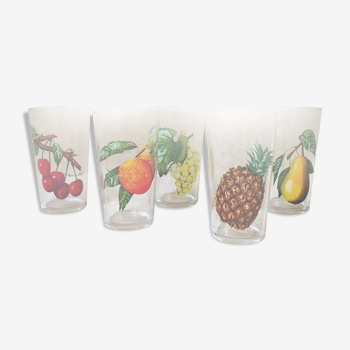 5 glasses with vintage fruit juice "VMC Reims"