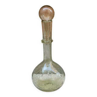 Vintage carafe signed Biot, blown glass, bubbled.