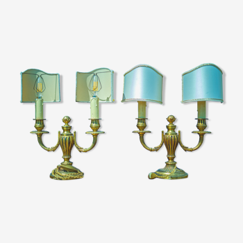 Pair of gilded bronze lamps in Louis XVI style