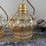 Set of two new electrified amber glass walking lamps