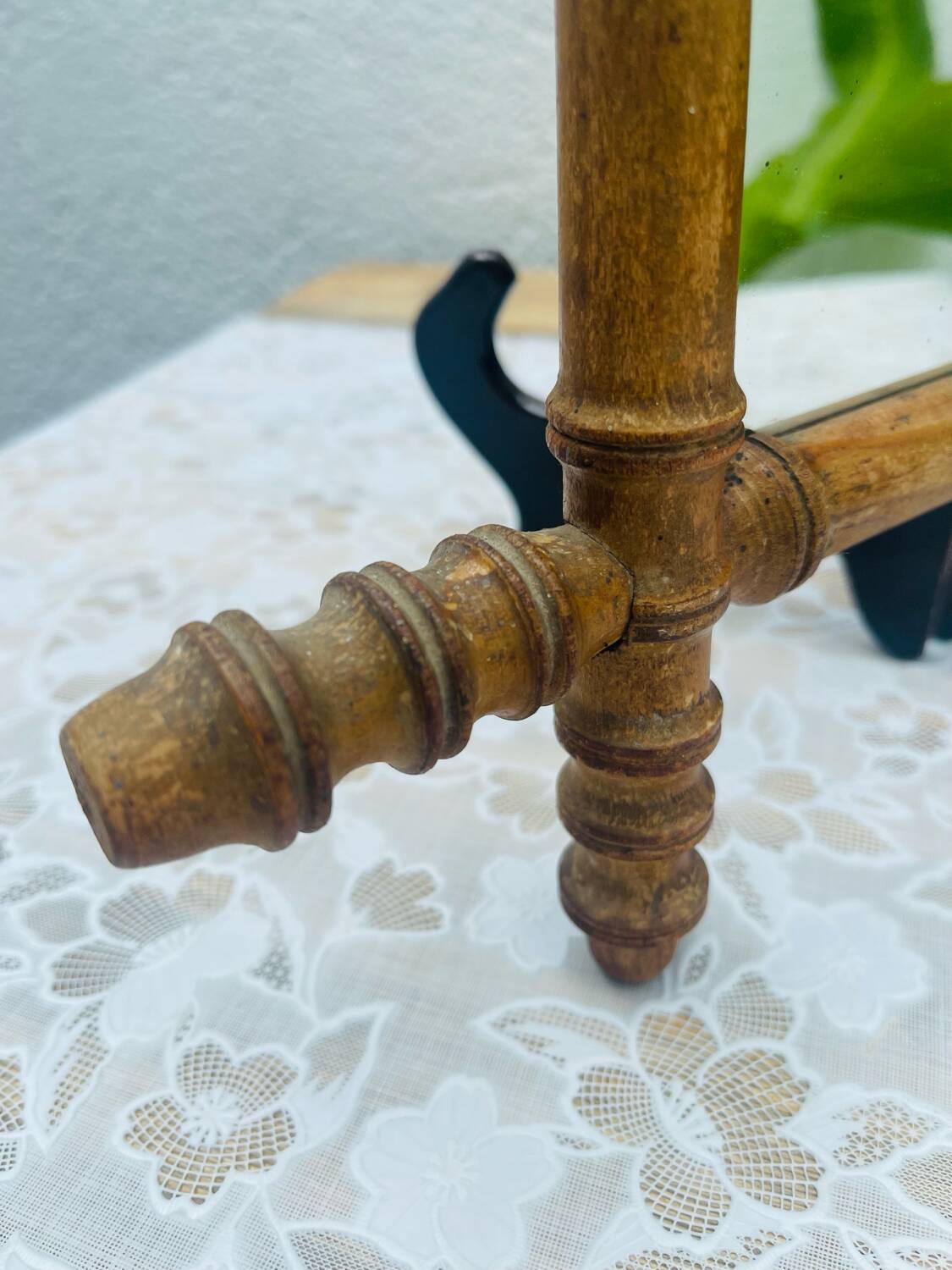 Early 20th Century Bamboo Style Turned Wood Hanging Mirror