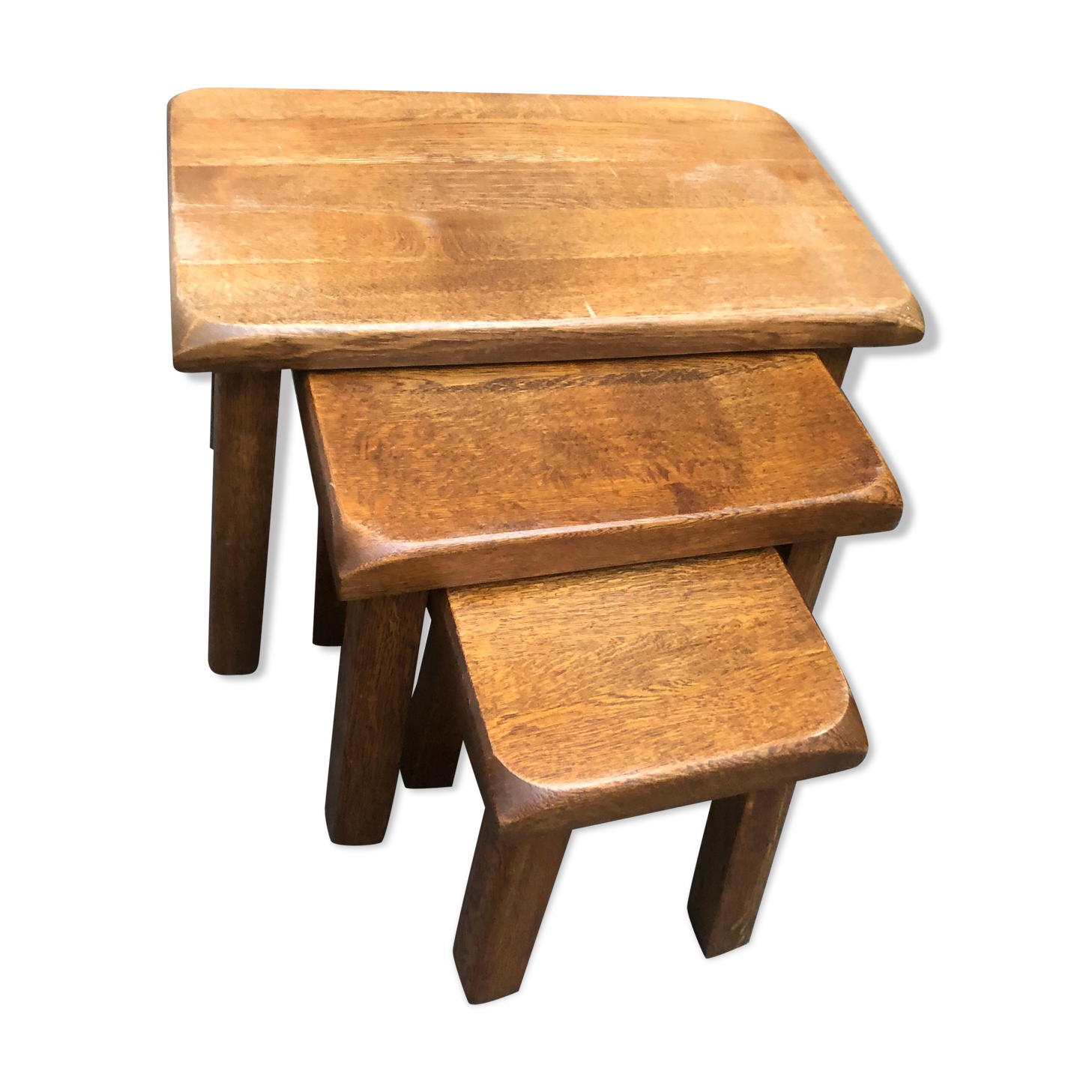 Tables gigogne en chêne brutaliste années 70 hollande