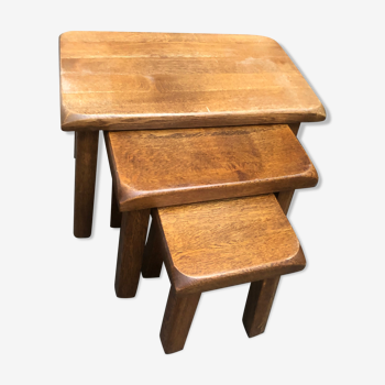 Brutalist oak trundle table, year 70, holland