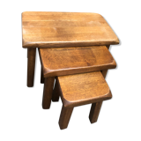 Brutalist oak trundle table, year 70, holland