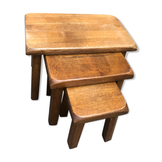 Brutalist oak trundle table, year 70, holland