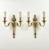 Paire d'Appliques Murales - 2 Lumières - Style Louis XVI - Bronze Doré
