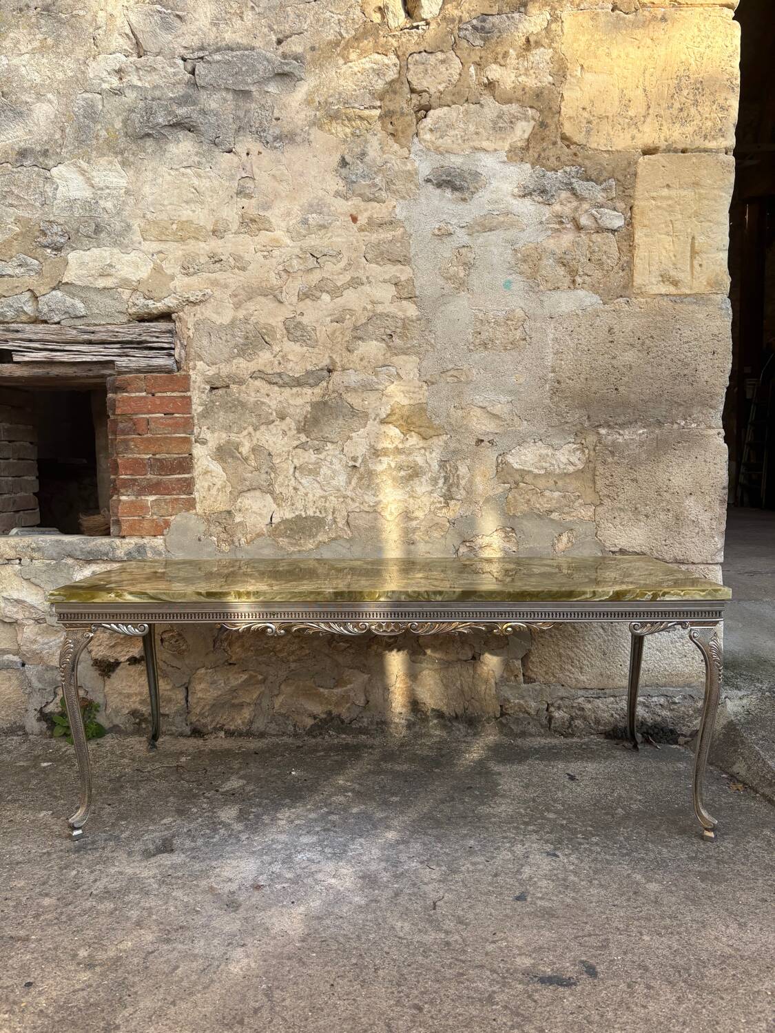 Louis XV style coffee table in onyx and metal