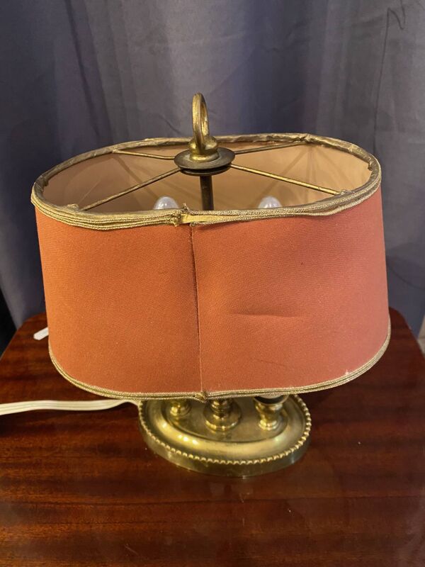 Lampe bouillotte en bronze double feux avec abat-jour tissu petit modèle