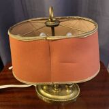Bouillotte lamp in bronze double lights with fabric lampshade small model